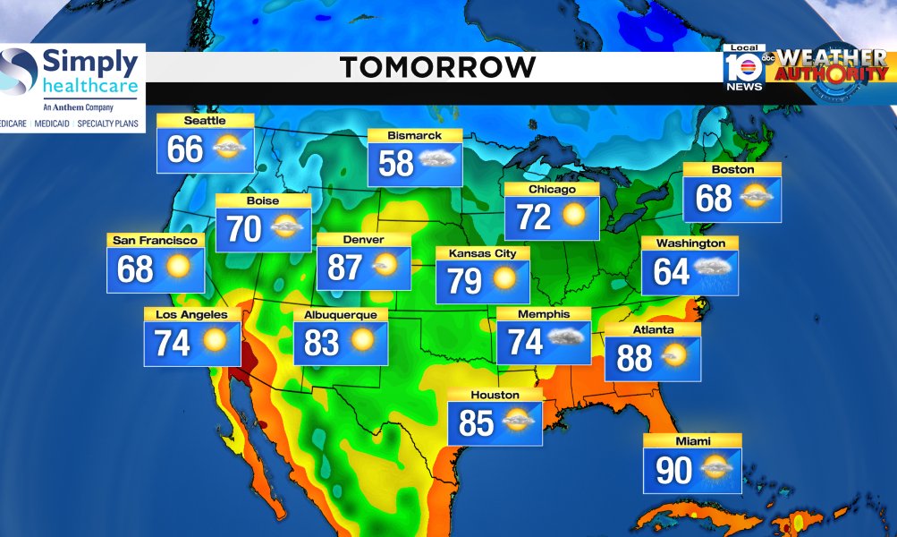 Here is the national forecast for tomorrow Presented by Simply Healthcare https://t.co/zv5qLUTc4A