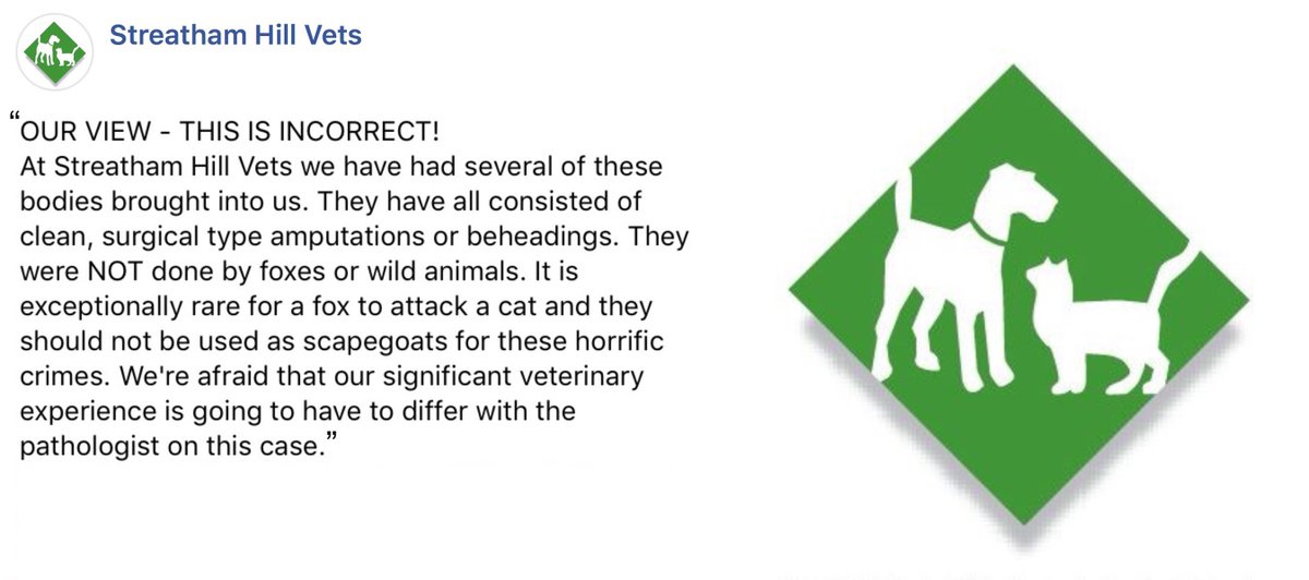 ProtectCatsLDN's tweet image. "A vet who examined the bodies of cats feared to be victims of the “Croydon Cat Killer” said yesterday he still believed a psychopath was at large – despite police blaming the deaths on foxes.." #UKCatKiller #OperationTakahe #CroydonCatKiller express.co.uk/news/uk/102147…