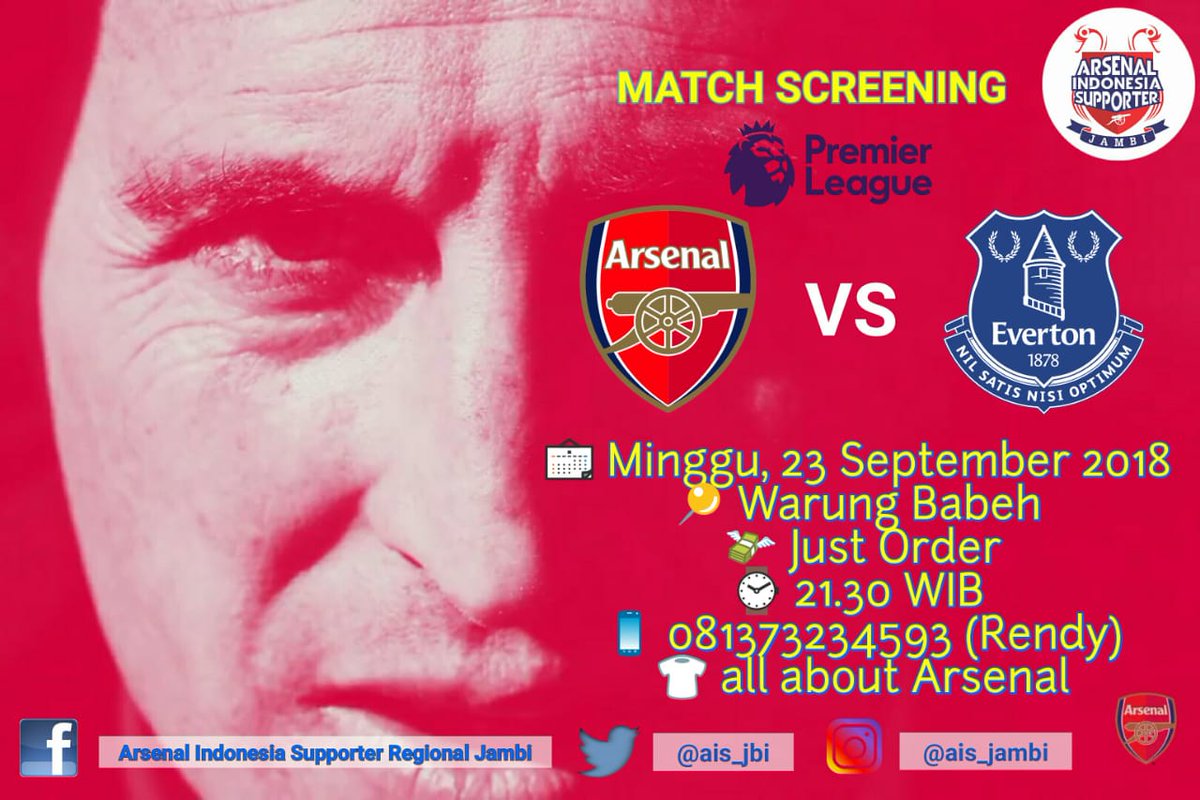 Arsenal vs Everton
📅 Minggu, 23 September 2018
📍 Warung Nobar Babeh Tehok
⌚ 21:30 WIB 
💰Just Order
📲 WA Rendy (081373234593)
DC : Arsenal Costum 
Cc <a href="/ID_ARSENAL/">ARSENAL INDONESIA</a>