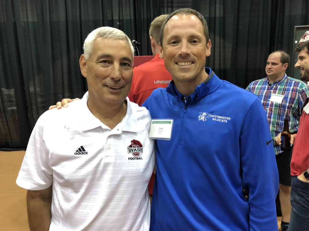 JCorySnyder's tweet photo. Great day reconnecting with old teammates while watching @washufootball win over Carthage and celebrating Coach K’s 30th season. @kindboml #GoBears https://t.co/4hUFBTKSa5