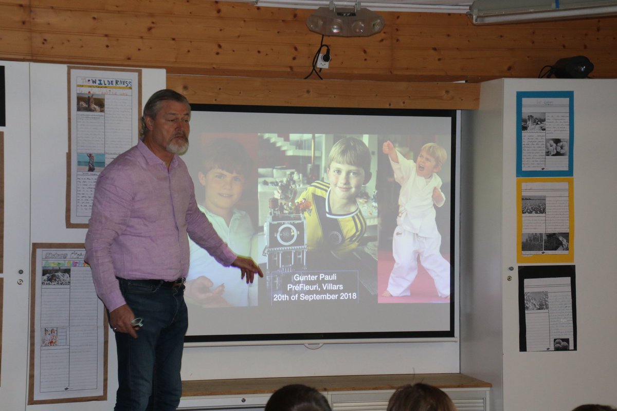PrefleuriS's tweet photo. What a fantastic day with Gunter Pauli for all of our pupils, parents and friends! 
Thank you for inspiring us to discover, dream and develop more sustainable approaches here at Préfleuri … and it has only just begun!
 Explore more of his fables at https://t.co/4YfE3i1QI5 https://t.co/Syrk9hkxc6