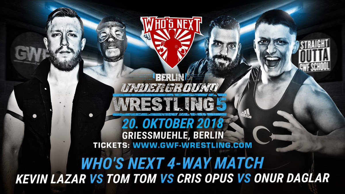 WeAreGWF's tweet photo. The next generation! @lazar_gwf versus #TomTom versus @cris_opus versus @_onurdaglargwf at #underground5 #whosnext https://t.co/KQybkVVFNn