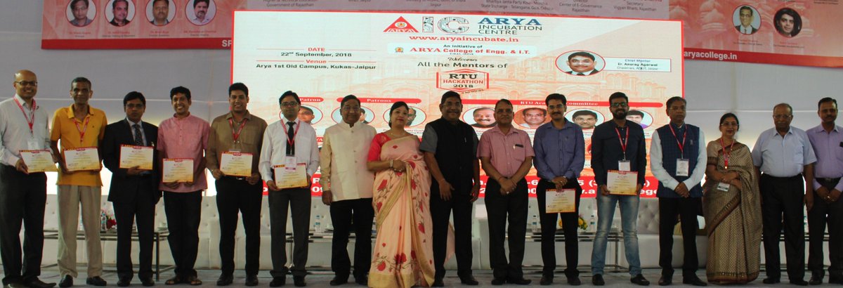 aryacolleges's tweet photo. All the Mentors and the Patrons together standing as the Governing body of the mega event - The RTU Hackathon 2k18.
@aryacolleges @IncubateIND @aeriestech @amazonecho @nobrokercom @IndiGo6E @EVC_Ventures
#rtuhack18
#30Hours
#hackathon
#day2
#codewars
#aryacollege
#incubateIND https://t.co/t0QkSMYoaB