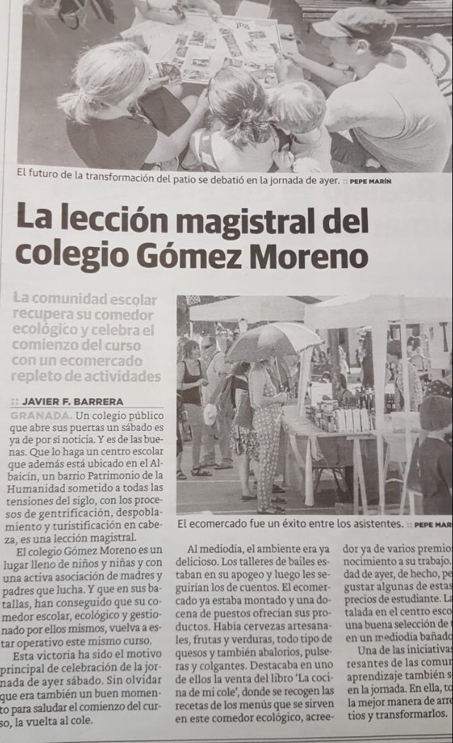 ampagomezmoreno's tweet image. La escuela es mucho + q aulas y pupitres.El Gòmez lo demuestra cada día como comunidad de aprendizaje,con actividades en la naturaleza y con el comedor como eje vertebrador de un movimiento en el q la implicación de la comunidad tiene un poder transformador.También los sábados ;)