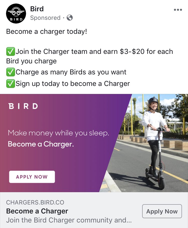 Dubloadz's tweet photo. Imagine meeting your girlfriends parents. They ask what you do for a living and you’re like “oh I go around the city and collect bird scooters and charge them. I am a charger.” https://t.co/etR8ij4gpI