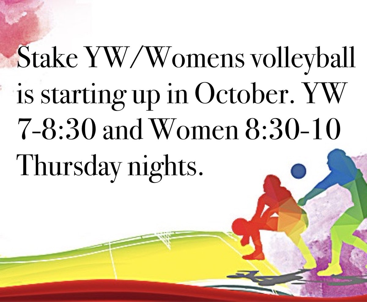 pgmanilastake's tweet photo. Stake YW/Womens #volleyball starting up in October. YW 7-8:30 and Women 8:30-10 Thursday nights. #pgmstake https://t.co/UhjbaF3k7q
