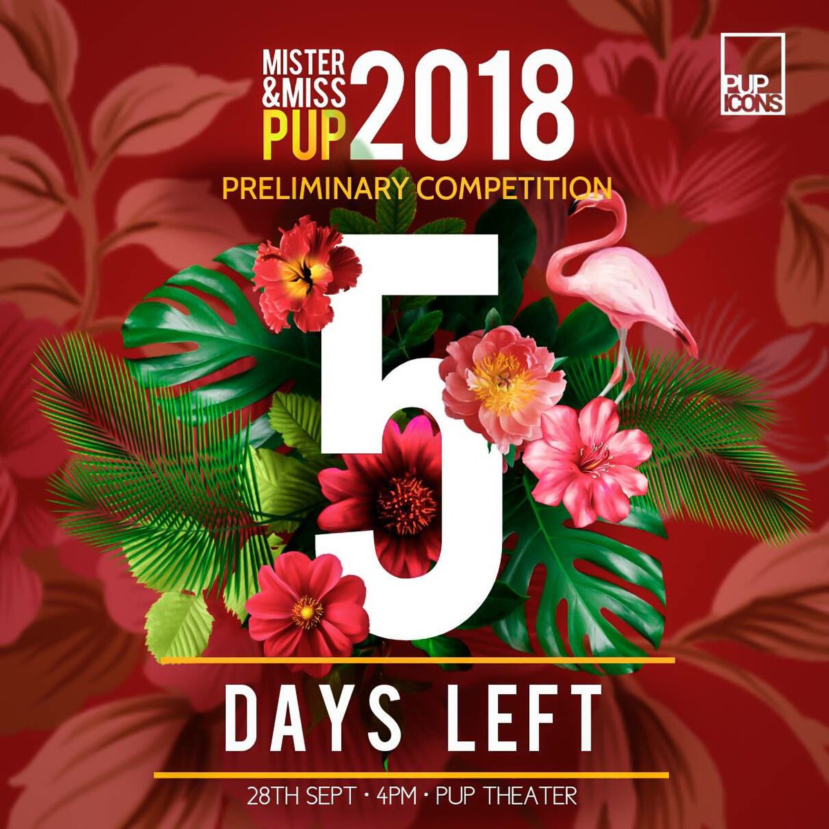PUPIcons's tweet photo. 5 DAYS LEFT BEFORE THE MISTER & MISS PUP 2018 PRELIMINARY COMPETITION! Prepare your tropical OOTDs and ready your loud cheers as the PUP Icons brings you the biggest, hottest, and newest Mister & Miss PUP 2018!
#PUP #PUPian #PUPIcons #MisterAndMissPUP https://t.co/DS7dx5U8mj