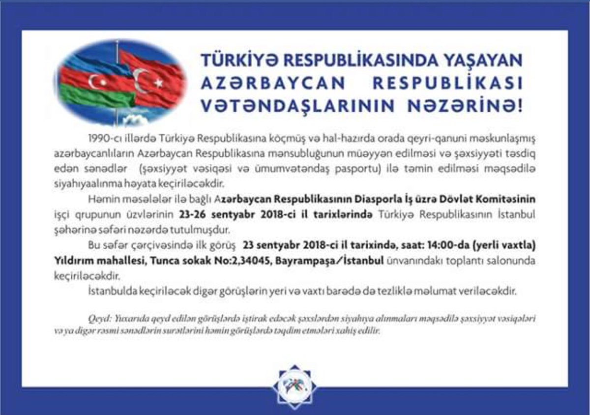 Türkiye Cumhuriyyetinde yaşayan Azerbaycan Cumhuriyyetinin vatandaşlarının dikkatine! #Azerbaycan #VetenUzaqdaDeyil #Türkiye #Azerbaijan #Turkey #Azerbaijanidiaspora