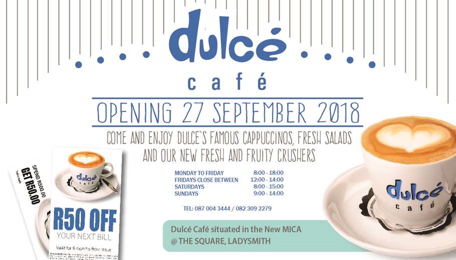 dulcecafe's tweet photo. new @dulcecafe #openingsoon @Mica @ladysmithherald #cappuccinos #freezos #greatservice @ZapperSA @4KobusWiese https://t.co/E2JhwFDPr9