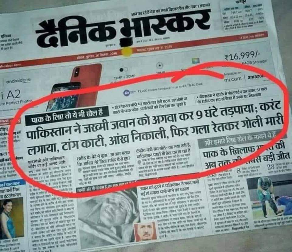 deepaMittal_'s tweet photo. Can’t get the poor BSF Jawan’s mutilated body out of my head! It just makes me sick to think just how depraved Pakistan Army is!
They are pinning for another good bashing!
And #ImranKhanPrimeMinister talks about big heart what bullshit!
#WarHungry https://t.co/cM49KUgaAy