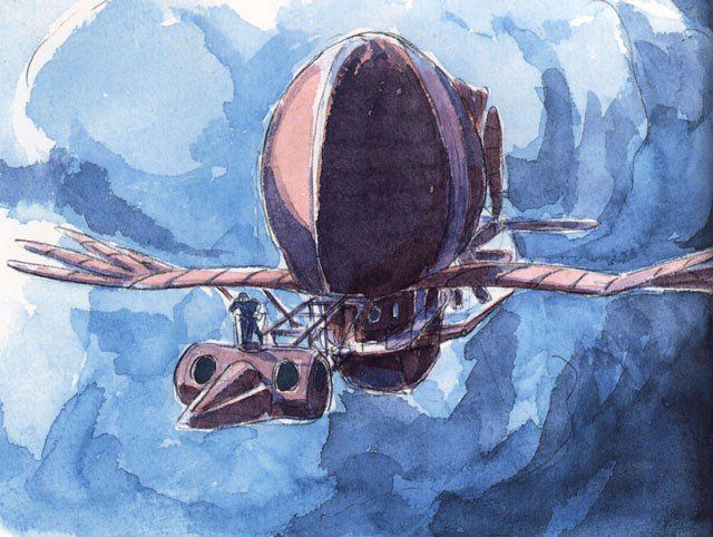 gen_ghibli's tweet photo. Boceto original a acuarela de 'El castillo en el cielo' (Hayao Miyazaki, 1986). https://t.co/vdvwqWv9e3