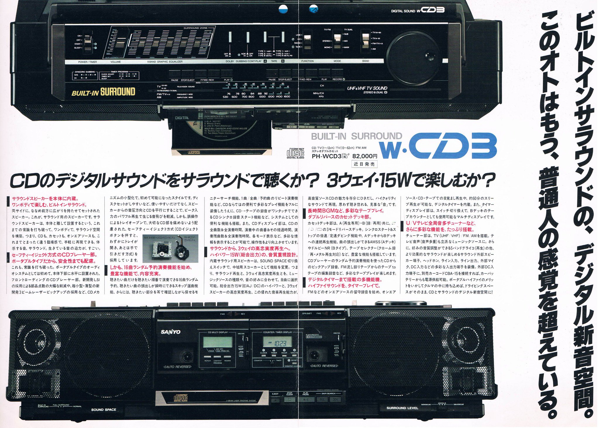 三洋電機 ステレオデュアル ダブルカセットCD AM/FMラジカセ PH-WCD