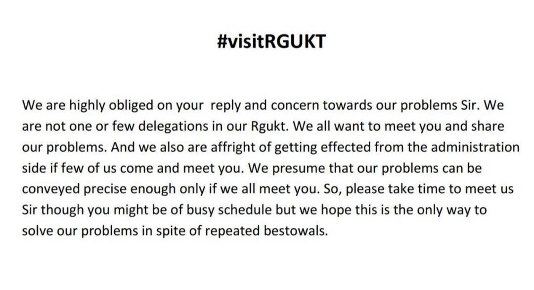 Karunkumar26's tweet photo. @KTRTRS @KTRoffice @TelanganaCMO  @MinIT_Telangana 
@KadiyamSrihari  
#corruptionfreergukt 
#visitourcampus 
#visitRGUKT https://t.co/EaJKwcvnIa