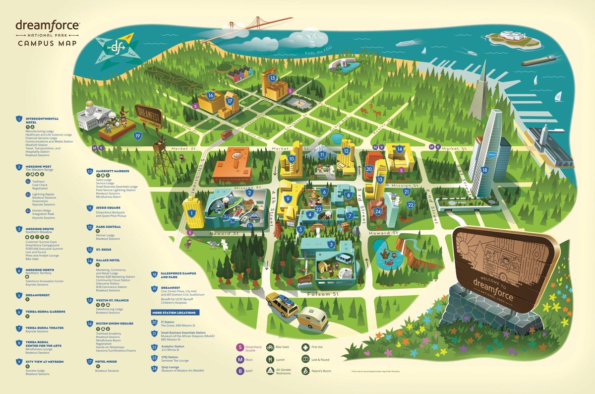 The complete Dreamforce campus map and agenda is unfolding rapidly