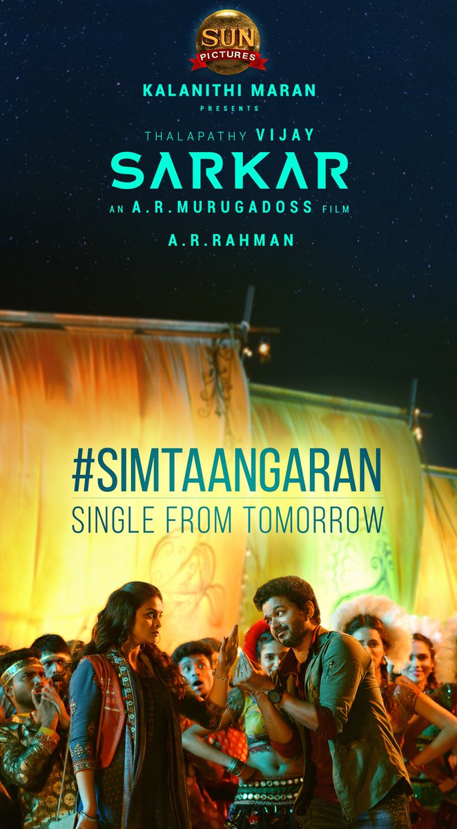 #Sarkar First single #Simtaangaran will be released Tomorrow at 6pm!