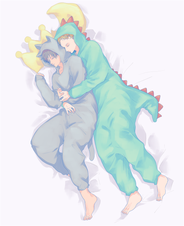 「【リクエスト】着ぐるみパジャマで添い寝バックハグの月影 」|-のイラスト
