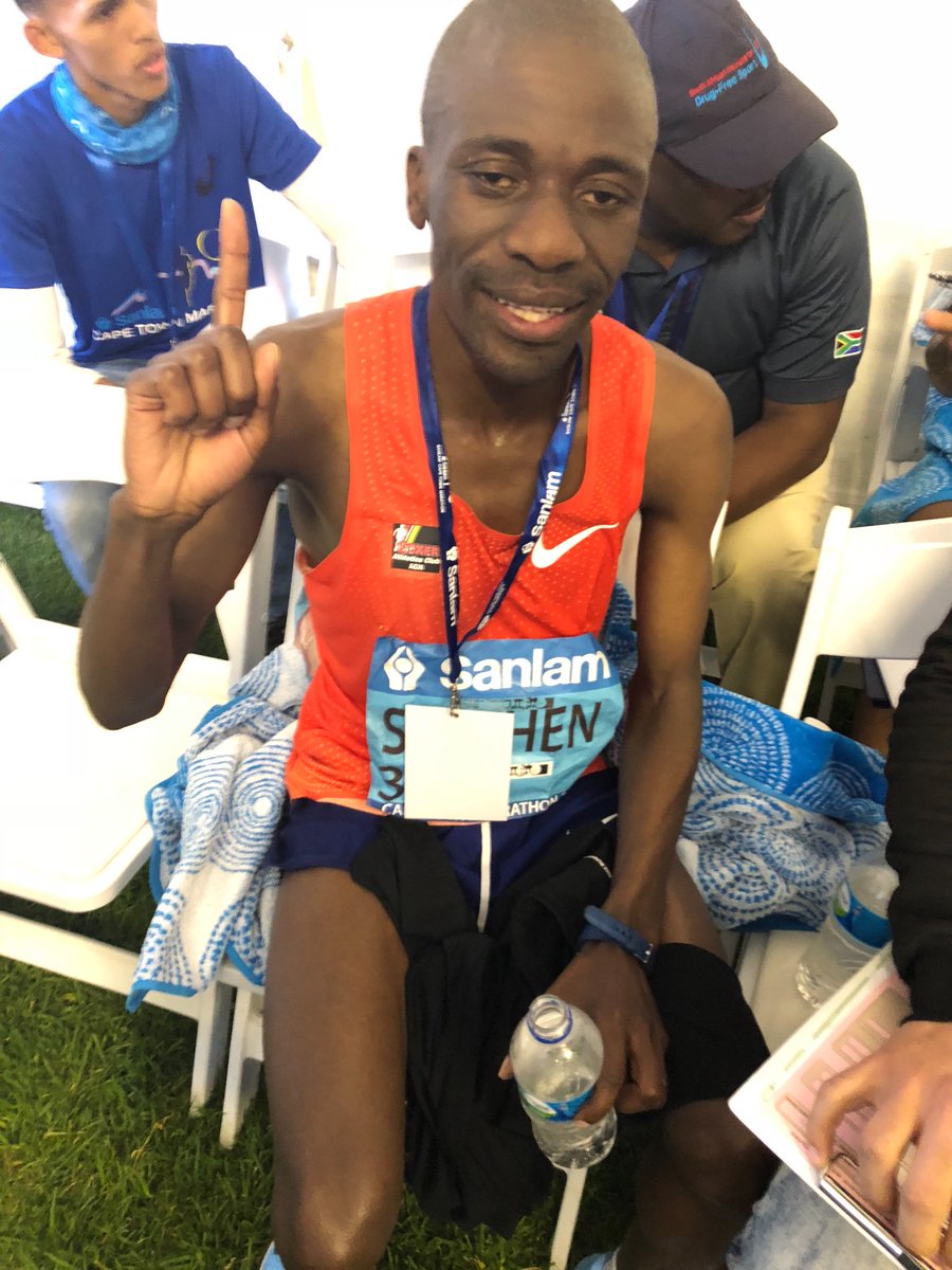 CTMarathon's tweet photo. Stephen Mokoka claims the marathon SA Marathon title by winning the Sanlam Cape Town Marathon. This means that Mokoka has won national titles at 1500m, 5000m, 10000m, 10km, half marathon and the marathon. Incredible athlete. #ctmarathon2018 https://t.co/UqJ8AnjS1x
