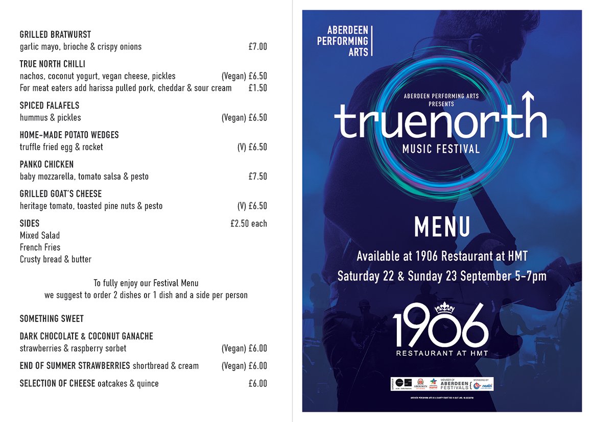 1906Aberdeen's tweet photo. We have an amazing Special True North Menu at 1906, if you're coming to our Lady Stardust HMT show tonight then don't miss this great pre-show menu! https://t.co/8p2qXs6lLw