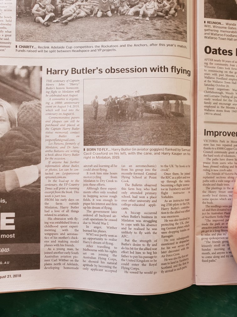 BattamsSamantha's tweet photo. #HarryButler #PioneerAviator book - article 2/5 #airmail #postalhistory #aviation #History #earlyflight @SAMuseum @AltitudesMag @YPTimes @HistorySA https://t.co/ak3j1djqEh