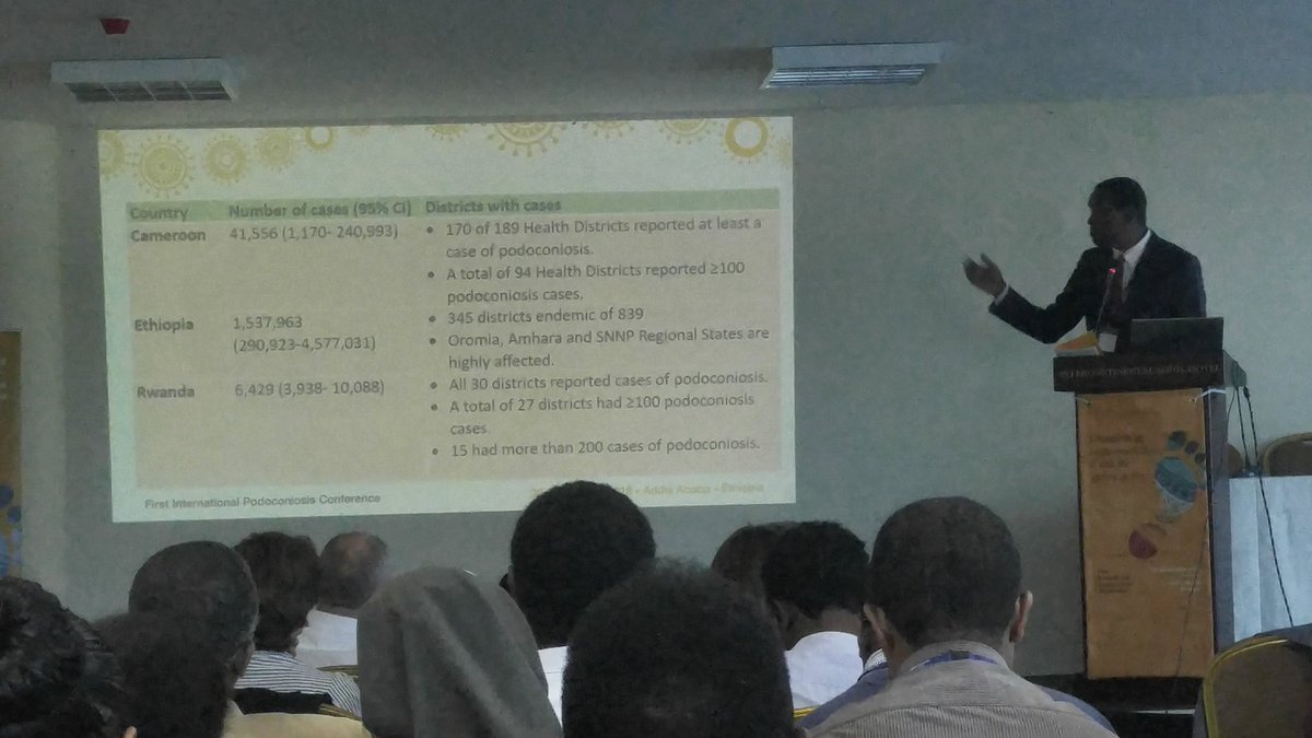 TembeiAyok's tweet photo. Prevalence of #podoconiosis in Cameroon, Ethiopia &amp; Rwanda. @KebedeDeribe presents findings from mapping in these countries #podo18 Addis Ababa https://t.co/pwMVwko1Bw