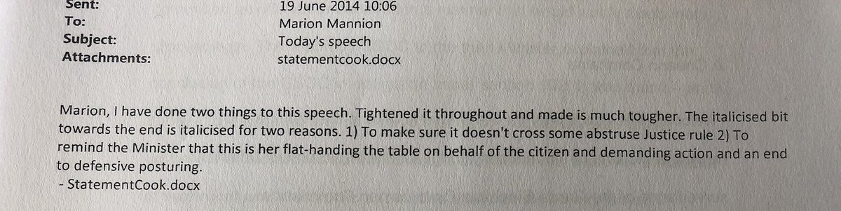 For important statement on Cooke report into alleged bugging of Garda Ombudsman,  #TerryProne made it “much tougher” and gave instructions for  #FrancesFitzgerald to be “flat-handing the table on behalf of the citizen”