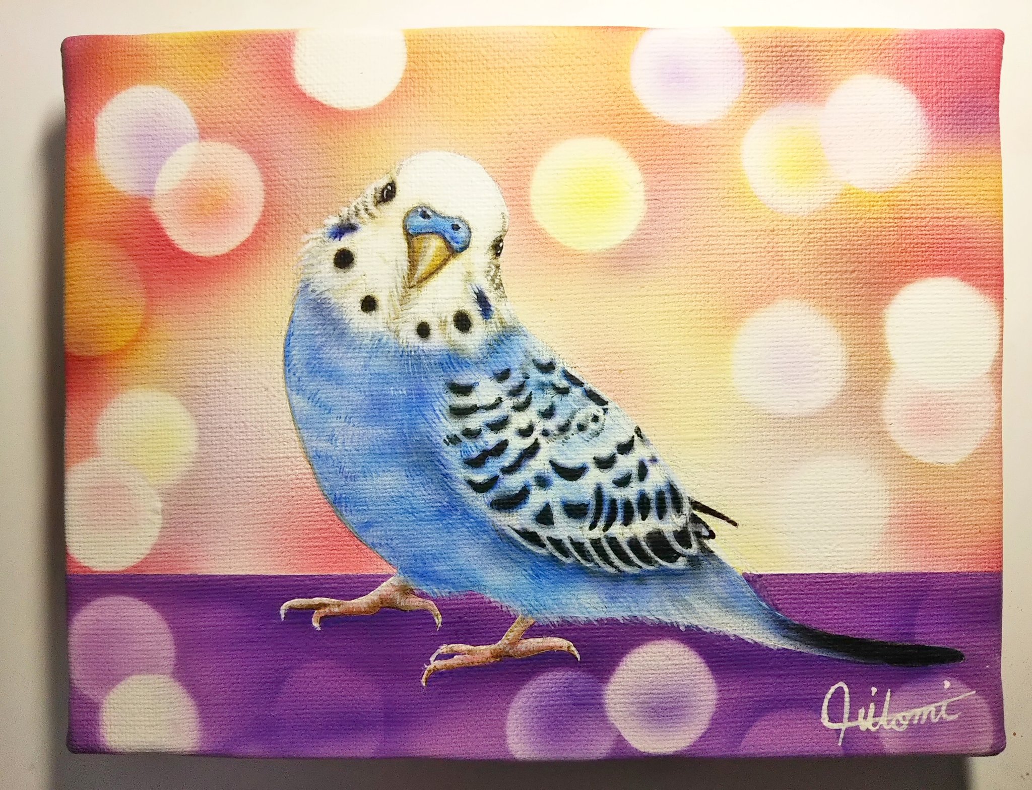 インコ 絵 アクリル絵 絵画 邪魔くさく