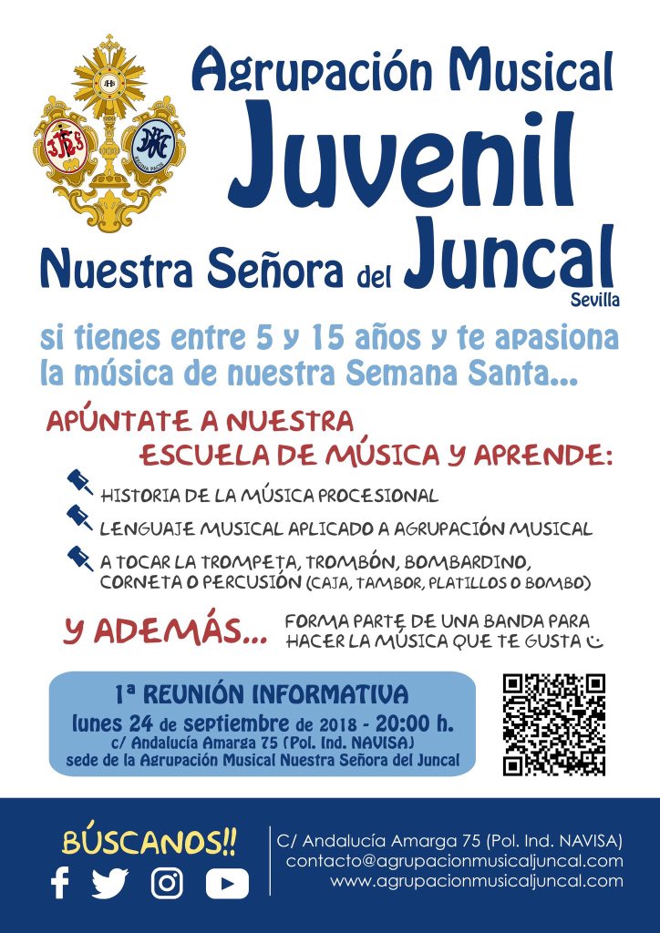 #juncaljuvenil | Mañana lunes REUNIÓN INFORMATIVA sobre el inicio del nuevo curso de nuestra ESCUELA DE MÚSICA y BANDA JUVENIL.
🕣20:00 h.
📍C/ Andalucía Amarga 75 (P. I. NAVISA)
--
➡️+INFO: agrupacionmusicaljuncal.com/abierto-el-pla…
➡️APUNTARME: agrupacionmusicaljuncal.com/entrar-en-junc…