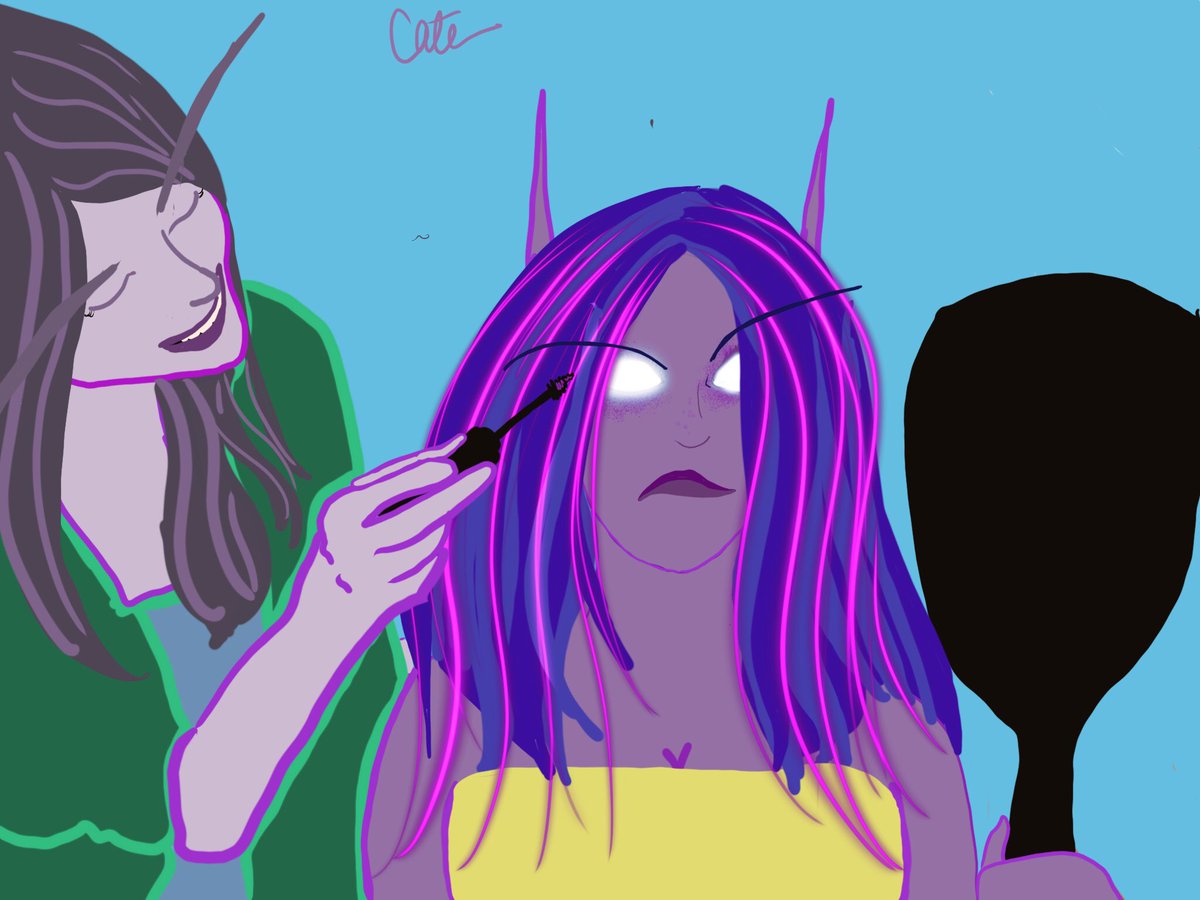 RendoreiRook's tweet image. Rook likes to dress up and whatnot, but makeup and doing her hair has never been her thing. So her friends coerce her into it every now and then. Prompt: preparing for a date. #voidtember  #voidtember2018