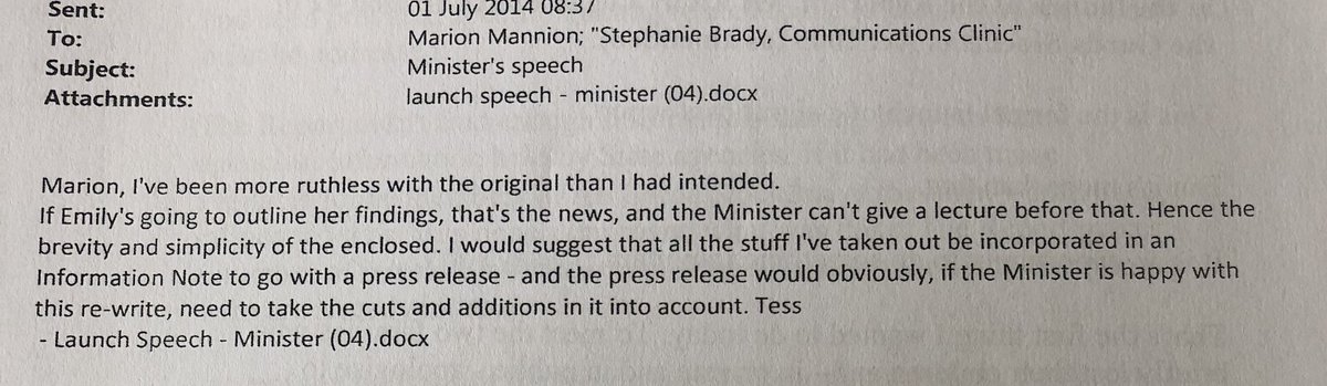 Another one where  #TerryProne has been “more ruthless” with speech than intended. Minister  #FrancesFitzgerald advised not to “give a lecture”