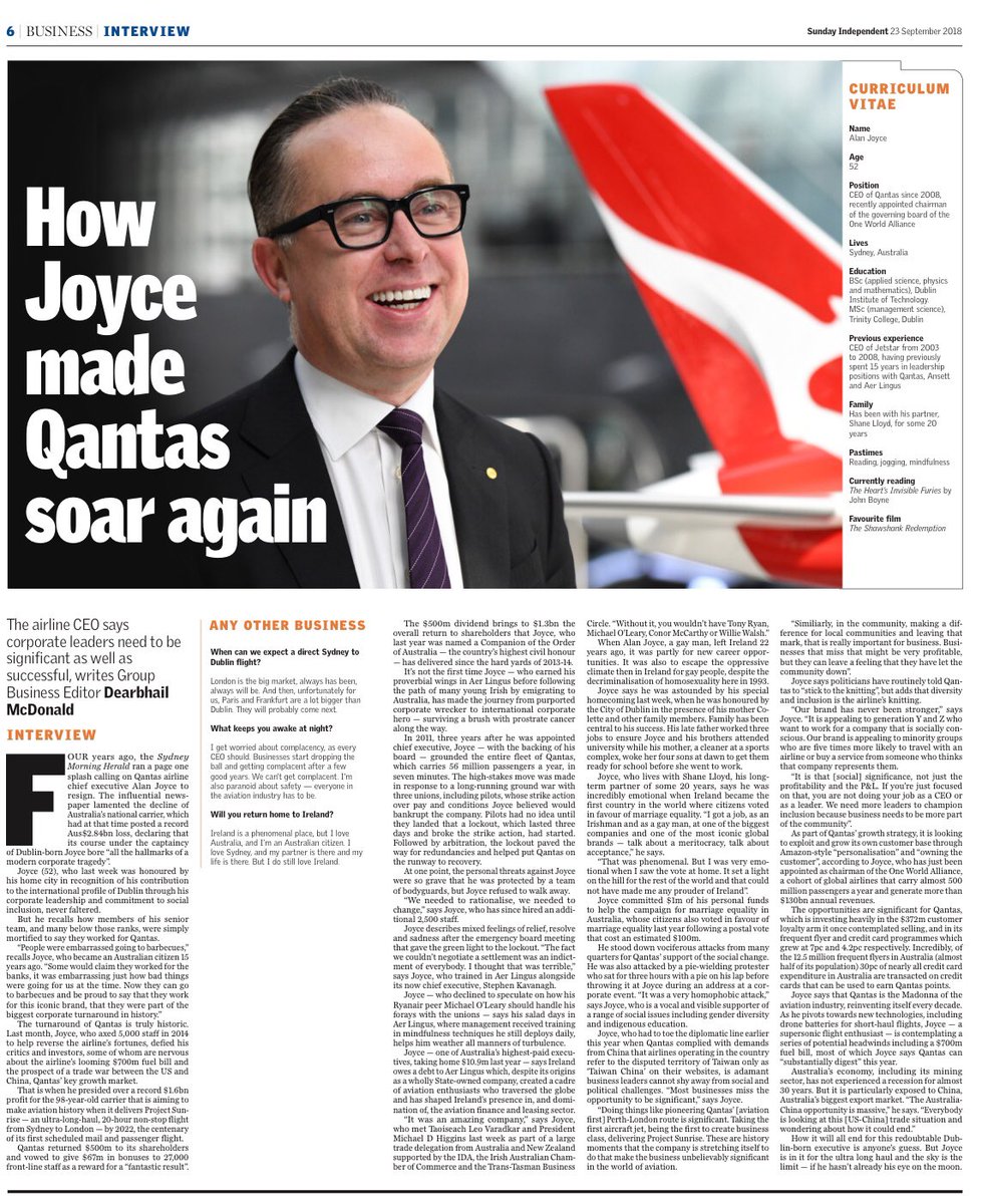 DearbhailDibs's tweet image. Dublin born @Qantas ceo &amp;amp; #diversity #inclusion champion Alan Joyce on how he turned an Aus $2.8bn loss into a $1.6bn profit with the help (amongst other things) of #mindfulness techniques he learned @AerLingus @AusEmbIre @AusChamberIE @BusinessCircle_