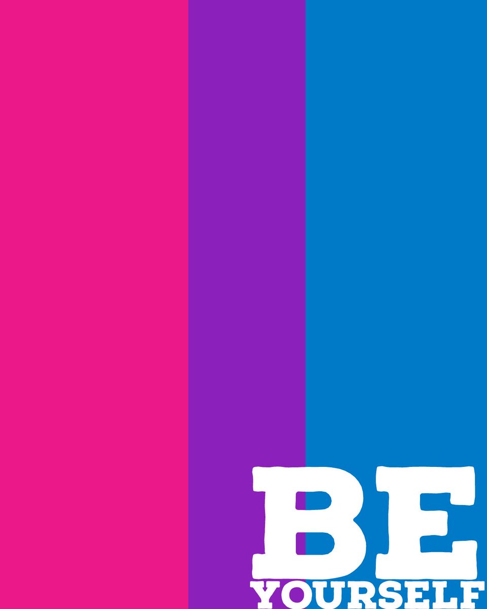 Bisexual flag on its side with the words 'Be Yourself' in the bottom right hand corner.