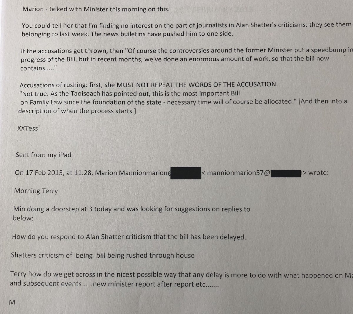 In response to criticisms from Alan Shatter on delays to important legislation,  #TerryProne suggests saying all the controversies surrounding former minister (Shatter) could be mentioned for having put a “speedbump” in its way