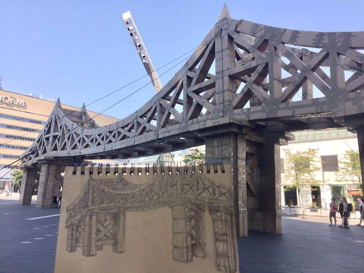MMKH_Art's tweet photo. Big #cardboard #bridge #sketch that I did last week, before it was brought down by the local community! #communityproject #urbansketching #connection #destruction #sketchpad #pencildrawing #drawing #art #practice #progress https://t.co/wkZh5wIr29
