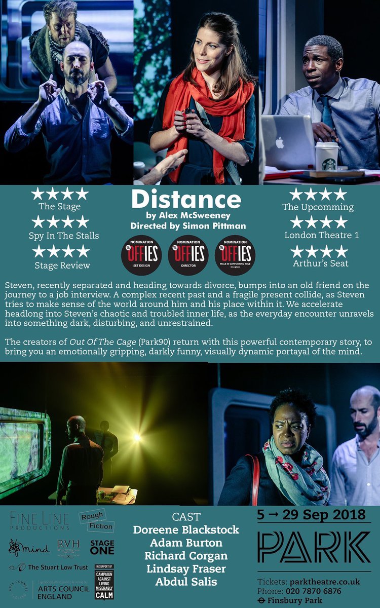 We are entering the FINAL WEEK of #DISTANCE at <a href="/ParkTheatre/">Park Theatre</a>. Book now to avoid disappointment: we’d love to see you there. 

⭐️⭐️⭐️⭐️ The Stage, The Upcoming, Stage Review, London Theatre1, London Box Office, Spy In The Stalls, Arthur’s Seat, Islington Tribune ...