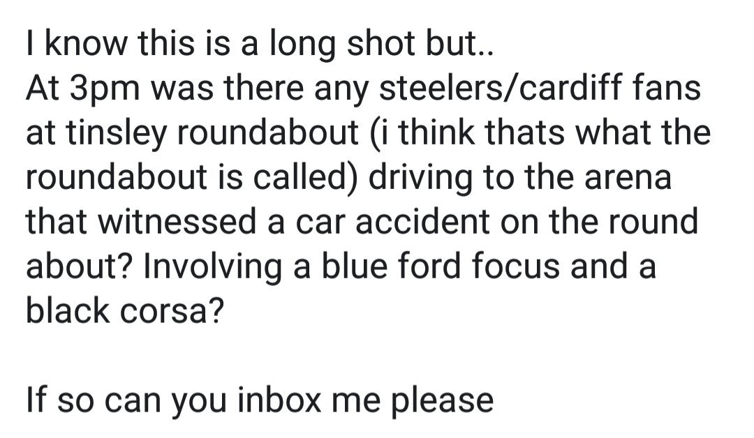 Please inbox me!!! as we are trying to see if anyone seen the car that drove in to corsa as they drove off <a href="/steelershockey/">TriggerHub Sheffield Steelers</a> <a href="/cardiffdevils/">Cardiff Devils</a>