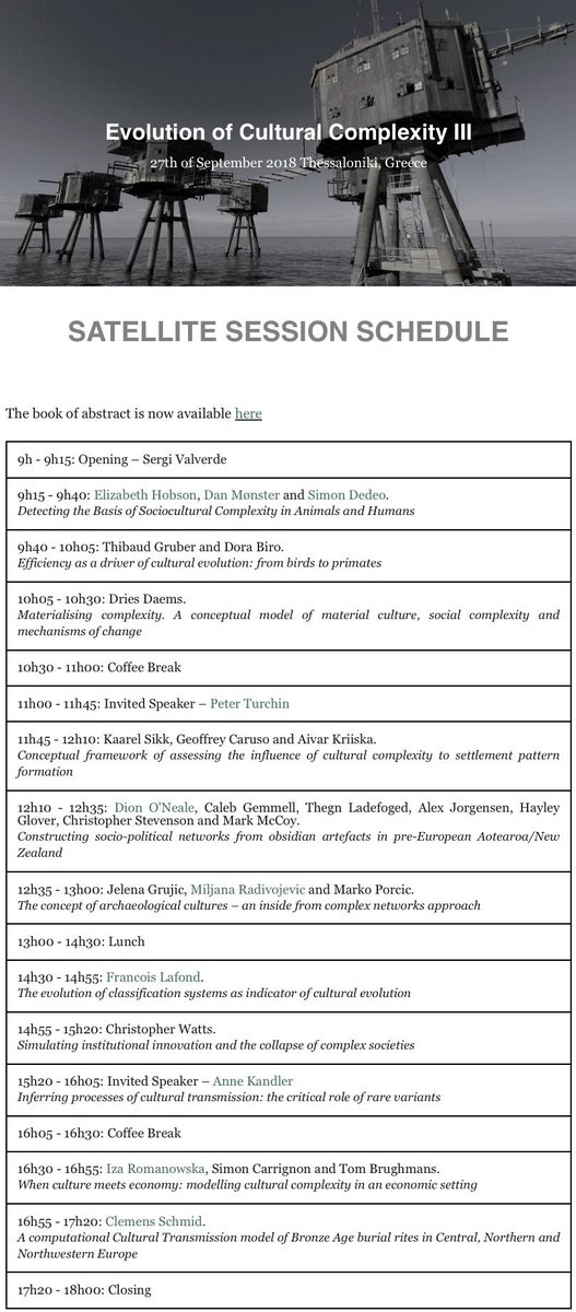 svalver's tweet image. The final program of our #Satellite meeting “Evolution of Cultural Complexity III” is out ! We hope to see you in Thessaloniki ! @SimonCarrignon #CCS2018 @ccs18gr