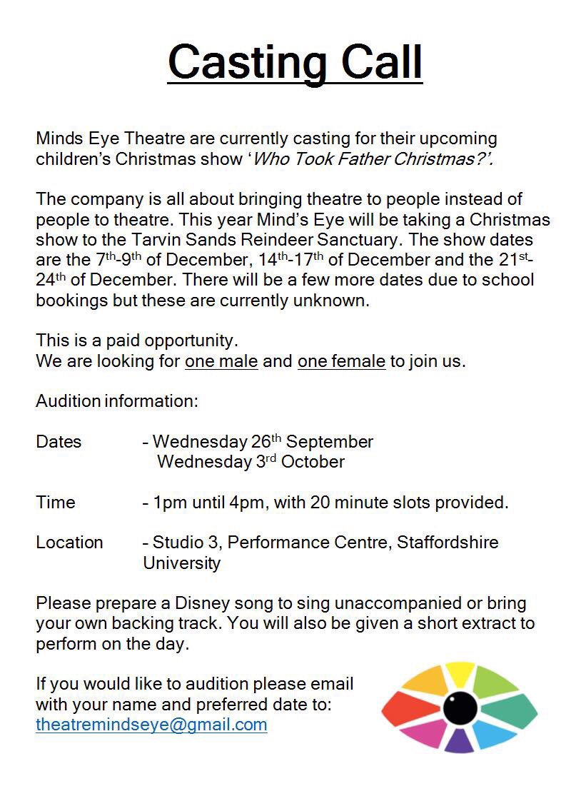 Casting call Wednesday 26th of September and Wednesday 3rd of October. #castingcall #actor #watchthisspace