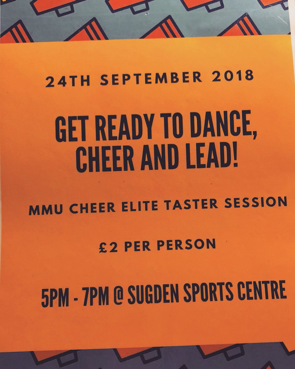 TASTER SESSION INFO - give sport a go : 
Tomorrow | 5pm - 7pm | £2 per person | @ Sugden Sports Centre 
Meet outside the Union at 4:45pm to walk over for 5pm with committee 
Come and see what cheerleading is all about; we can’t wait to see you all! 🎀