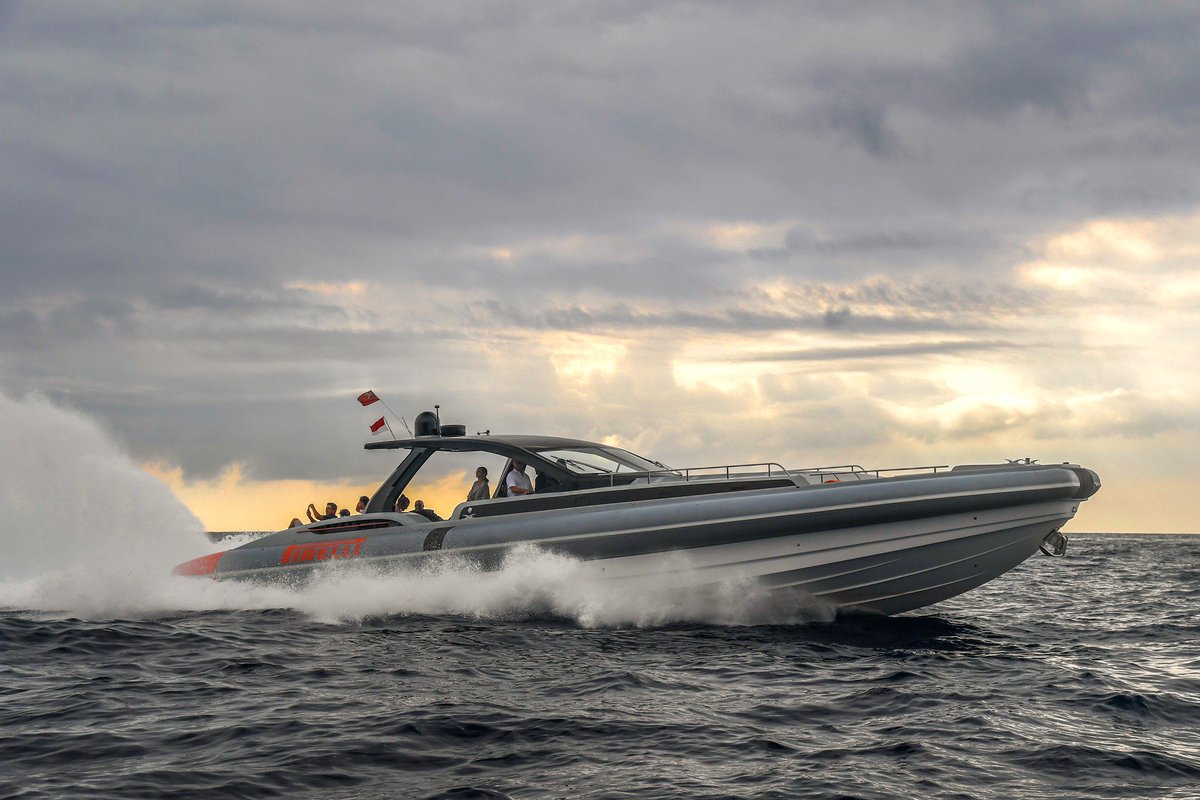 Pirelli's tweet image. Two wheels, four wheels and today on water! 🚤
The #PZeroWorld opens in #MonteCarlo 

#Pirelli1900 #PirelliDesign