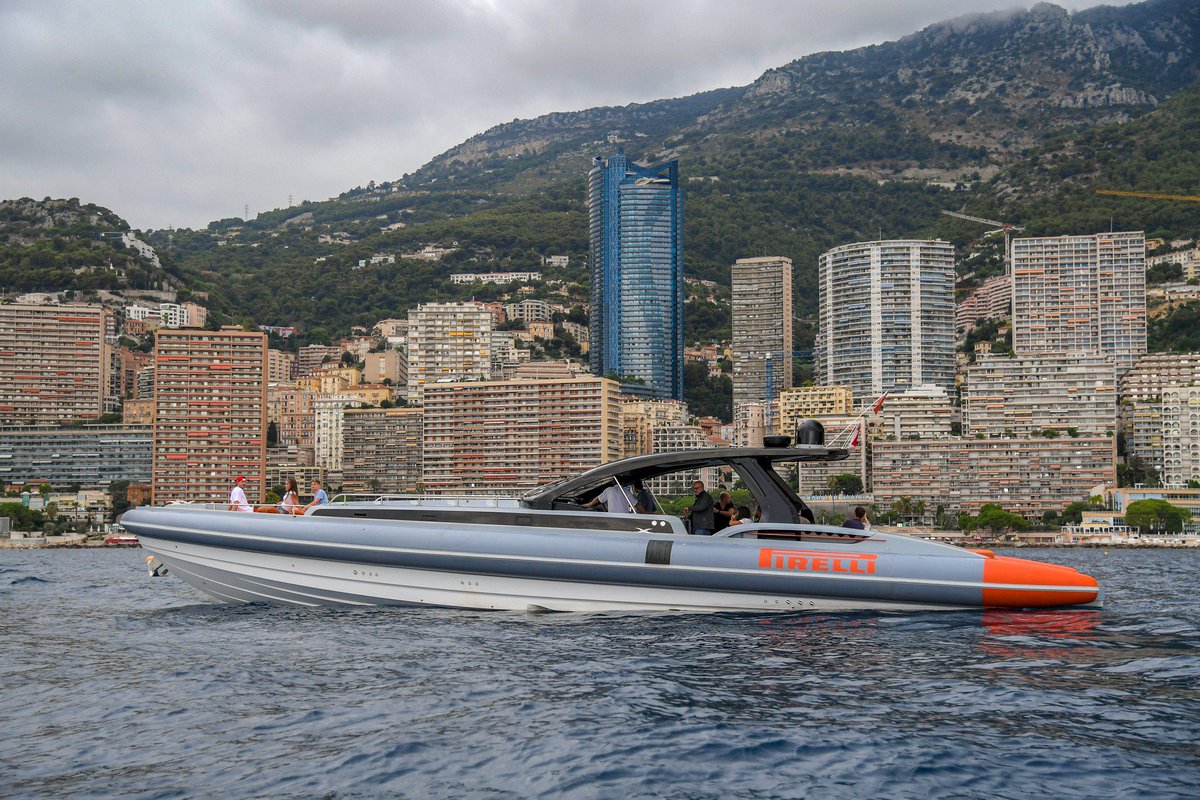Pirelli's tweet image. Two wheels, four wheels and today on water! 🚤
The #PZeroWorld opens in #MonteCarlo 

#Pirelli1900 #PirelliDesign