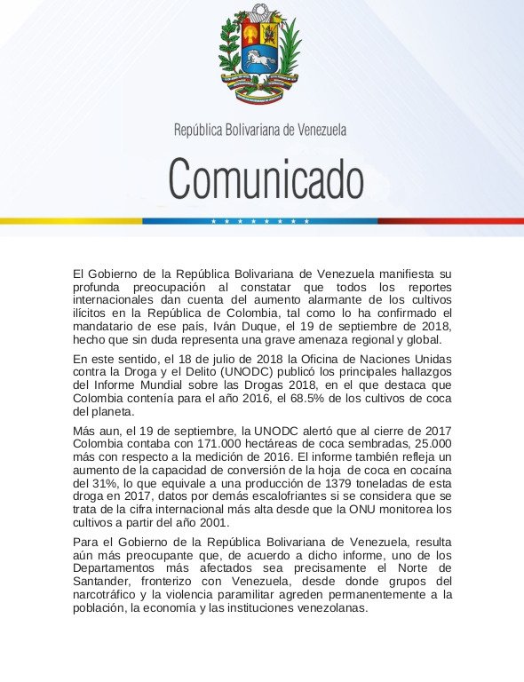 Comunicado Cancillería Venezuela