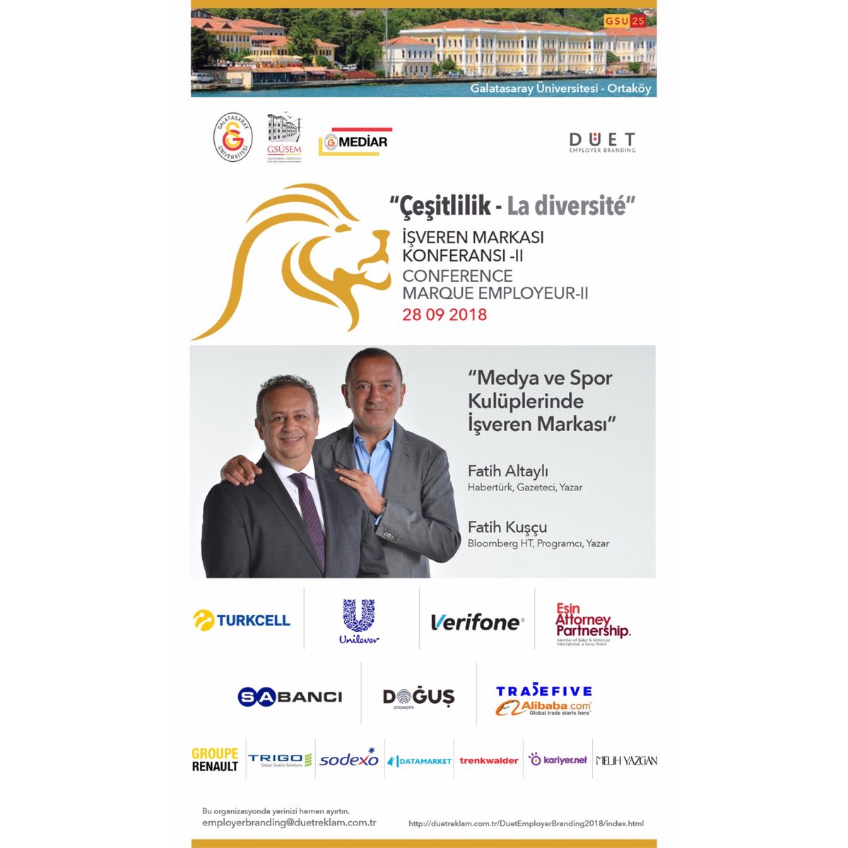 Her yönüyle spor ve medyada işveren markası yönetimi! Konferansımızın en ilgi çeken söyleşilerinden biri olacak. 28 Eylül Cuma GSÜ'deyiz <a href="/fatihaltayli/">Fatih Altayli 🔴🇹🇷</a> <a href="/fatihkuscu/">Fatih KUŞÇU</a> #employerbranding