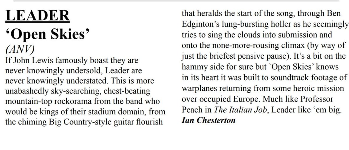 Leader (@leaderband) on Twitter photo Huge thank you to <a href="/NightshiftMag/">Nightshiftmusicmag</a> for the review of Open Skies ๐ค๐ฅ
"Never knowingly understated"
"The band who would be kings of their stadium domain"
"Leader like 'em big"
Lovely words in the latest edition! ๐๐ป
nightshiftmag.co.uk Huge thank you to <a href="/NightshiftMag/">Nightshiftmusicmag</a> for the review of Open Skies ๐ค๐ฅ
"Never knowingly understated"
"The band who would be kings of their stadium domain"
"Leader like 'em big"
Lovely words in the latest edition! ๐๐ป
nightshiftmag.co.uk