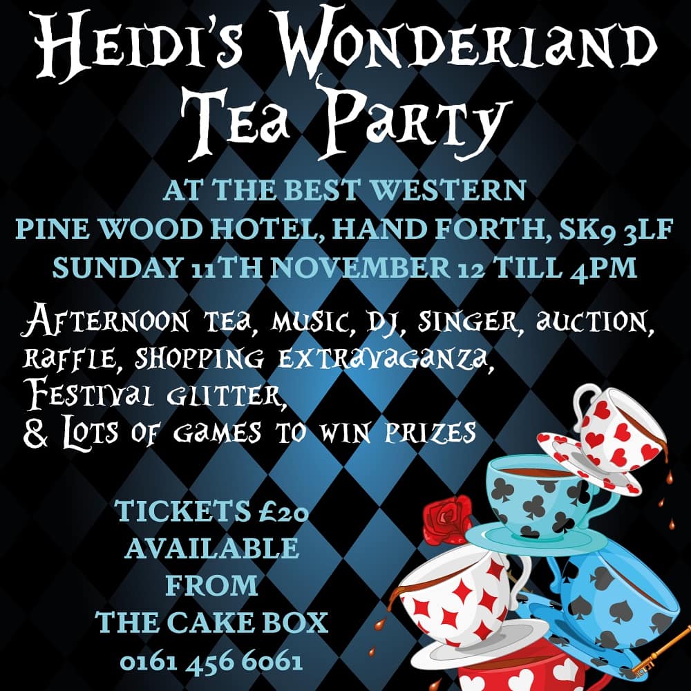 DaveDDecks's tweet photo. Join myself & a whole host of other people for #HeidisWonderland #TeaParty #fundraiser at The @BW_Pinewood in #Handforth #Cheshire #SK93LF #SaveHeidi
For more details contact the lovely Lisa from The @box_cake & go to the event page -
https://t.co/g7M8t2aSJ7 https://t.co/bT3Crpl8eb