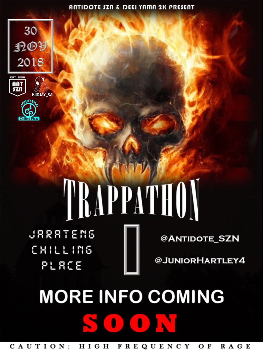 Antidote_SZN's tweet photo. ANTIDOTE SZN &amp; DEEJ YAMA 2K (KIIDJAYSA) (@JuniorHartley4) PRESENT: 

TRAPPATHON "for the kids" 🦄

Venue: Jarateng Chilling Place

Date: 30 November 2018

MORE DETAILS TO BE RELEASED SOON 🏄🏿‍♂

#ForTheKids 🔥🦇 https://t.co/uEpkA7nYi6