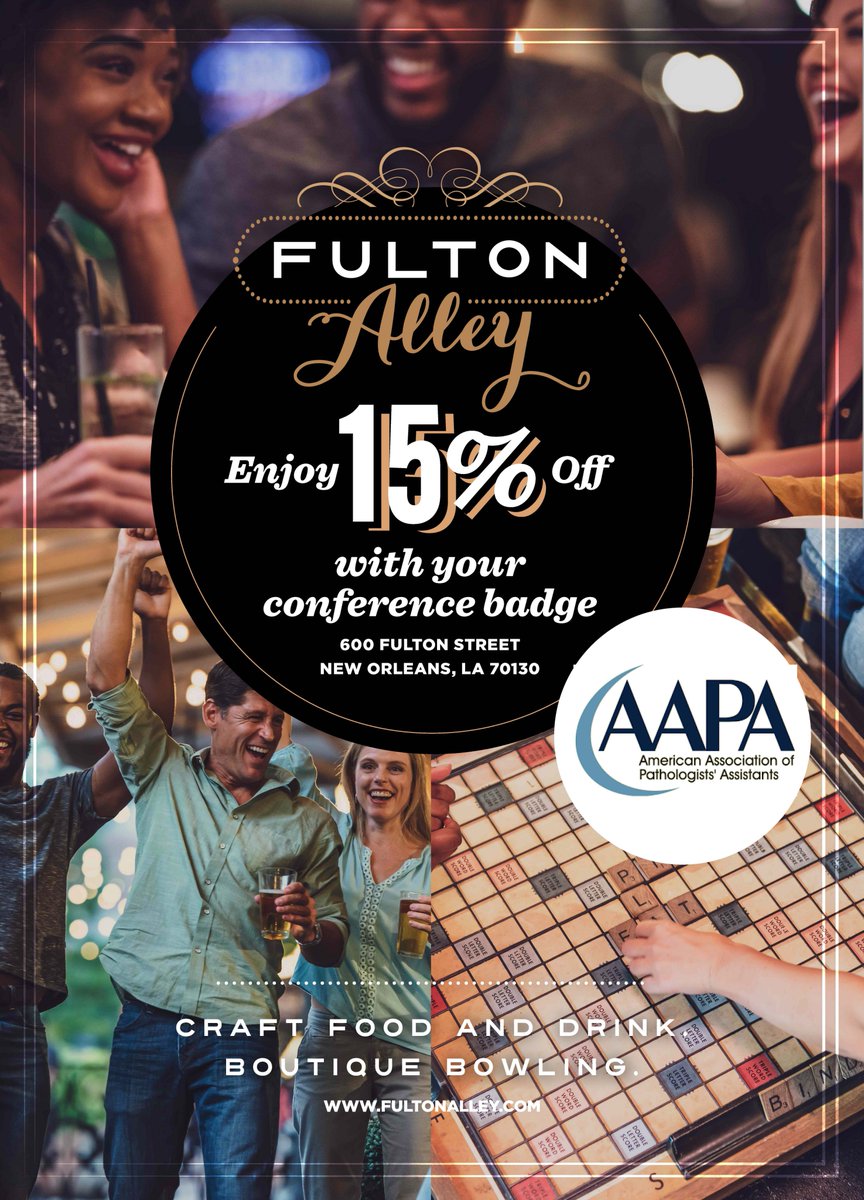WELCOME <a href="/PathAssist/">AAPA</a> to New Orleans!

Get your #gameon with us at Fulton Alley and receive 15% off your bill with us today through September 28th!

#AAPAFALL18 #AAPAINNOLA #neworleans #fultonstreet #fultonfun <a href="/MarriottNOLA/">New Orleans Marriott</a>