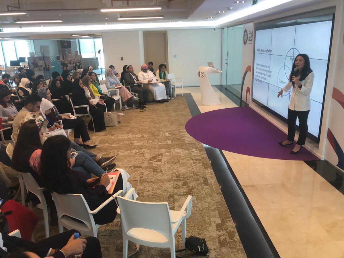 EdelmanME's tweet photo. Nimati our Director of Strategic Planning, at the Young Arab Media Leaders program in #AbuDhabi speaking about media literacy in the Arab world and the evolution of our target audience in the Middle East in relation to their interaction with brands. #YAML https://t.co/oGFxtfI1T6
