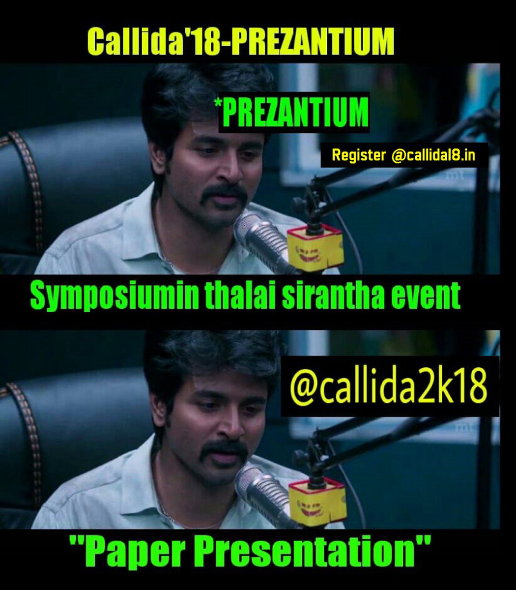 callida2k18's tweet photo. Callida'18
Symposium Date: 06.10.2018
SEND YOUR PAPERS TO callida18@gmail.com before 26sep, 2018.
#callida #callida18 #callida2k18 #mnmjec #chennai #symposium #paperpresentation #paper #presentation #prezantium #meme #callidameme #callidasymposium #informationtechnology #sk https://t.co/Fx7xJEzOoW