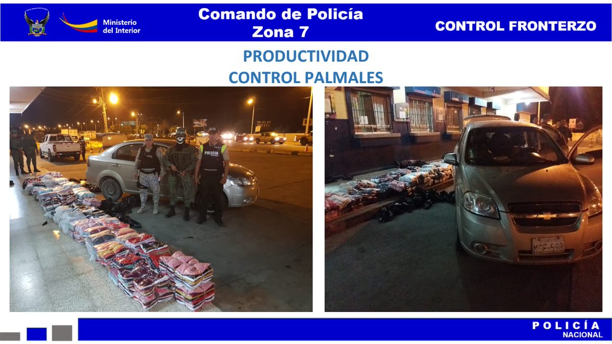 MinGobiernoEc's tweet photo. #ElOro | La #Uicf en Huaquillas luego de una persecución retuvo a un vehículo que transportaba prendas de vestir sin documentos que habiliten su legal procedencia. El conductor se dio a la fuga entre la maleza en el sector Quebrada Seca. #SeguridadCiudadana https://t.co/z5O3Q6nbUH