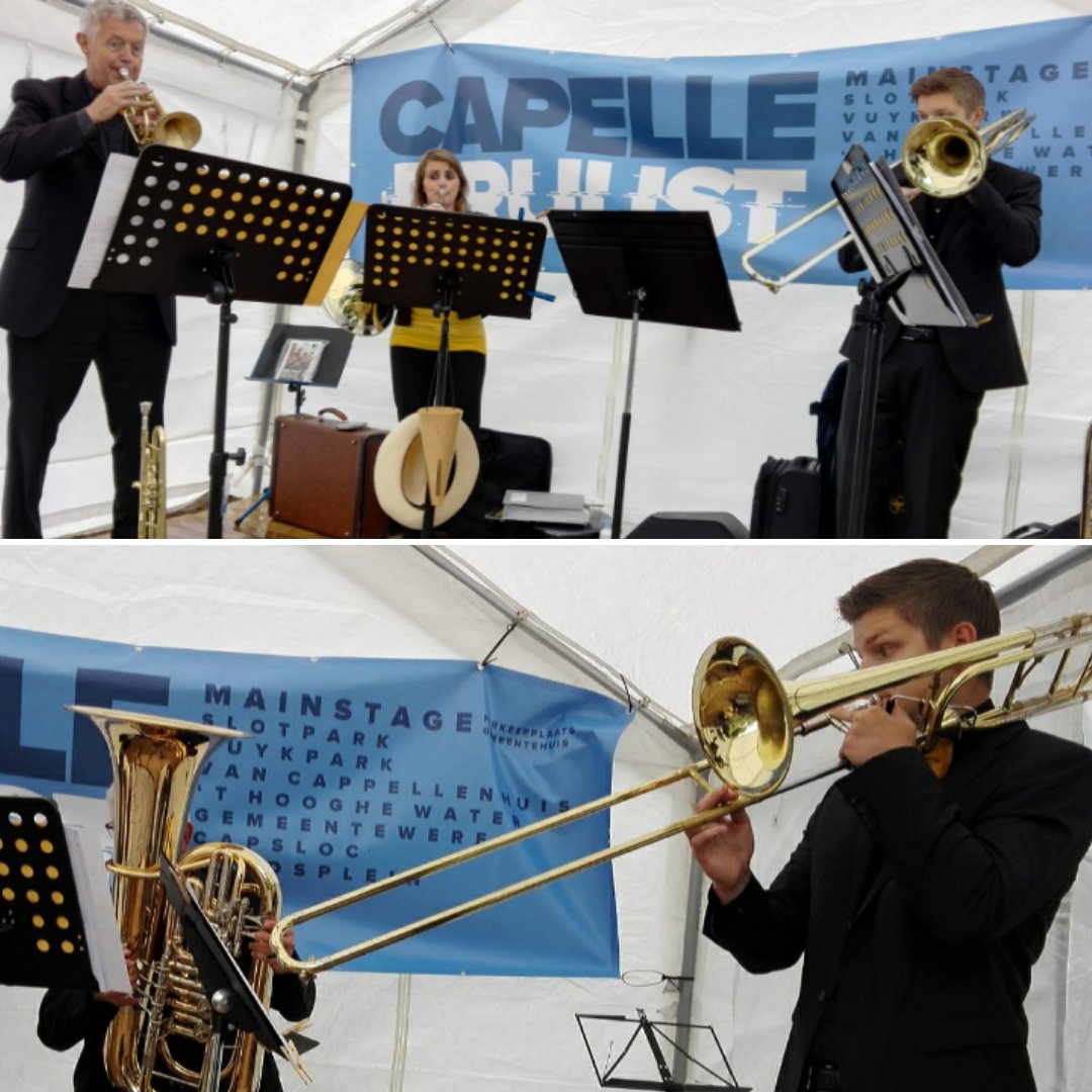 theohartman070's tweet photo. Continuous Brass in koperkwartet bezetting verzorgde de finale tijdens 'Capelle Bruijst' a/h Slotpark in Capelle a/d IJssel. Veel regen maar desondanks mooie koperklanken. Het publiek zat knus bij elkaar in de muziektent #CapelleBruijst @Capellebruijst  #ContinuousBrass #SKVR https://t.co/5swVZp8mVW